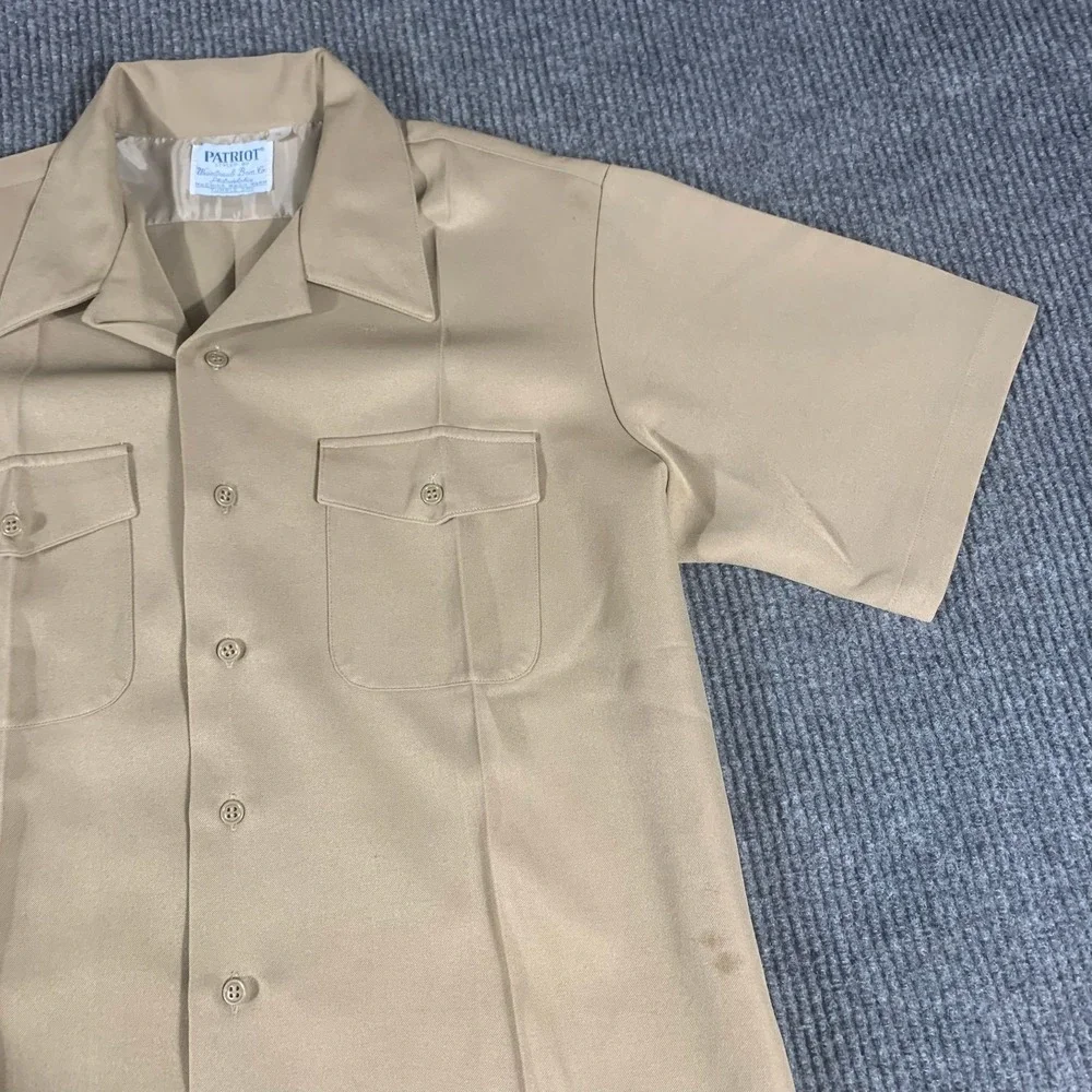 VTG Patriot Shirt‎ Mens XL Beige Button Up Weintraub Military Navy Vietnam War